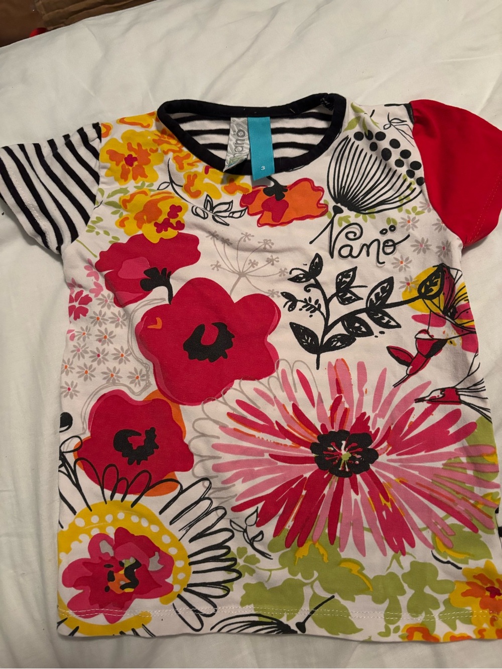 Nano Floral Short Sleeve Tee - White with Pink, Red & Yellow